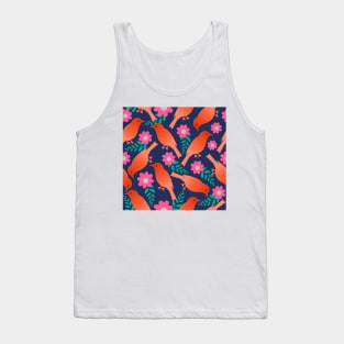 Colourful Birds and flowers pattern in navy background, Seamless repeat pattern Tank Top